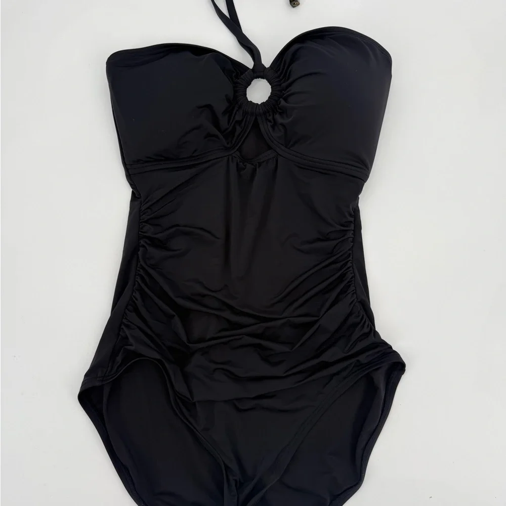 Kate Spade Black One Piece Halter Swimsuit Cutout Ring Large - Picture 2 of 5